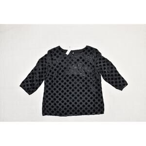 Talbots Blouse Womens Large Black Polka Dot Velvet Sheer Party Top Elegant New